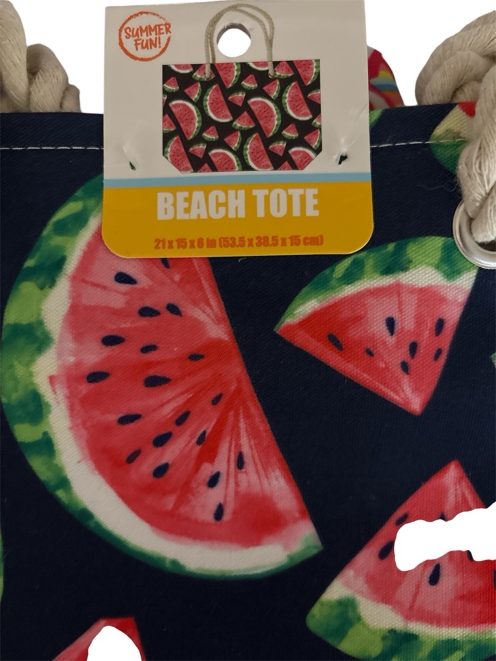 Watermelon Print Beach Tote Bag with Rope Handles - Picture 5 of 5